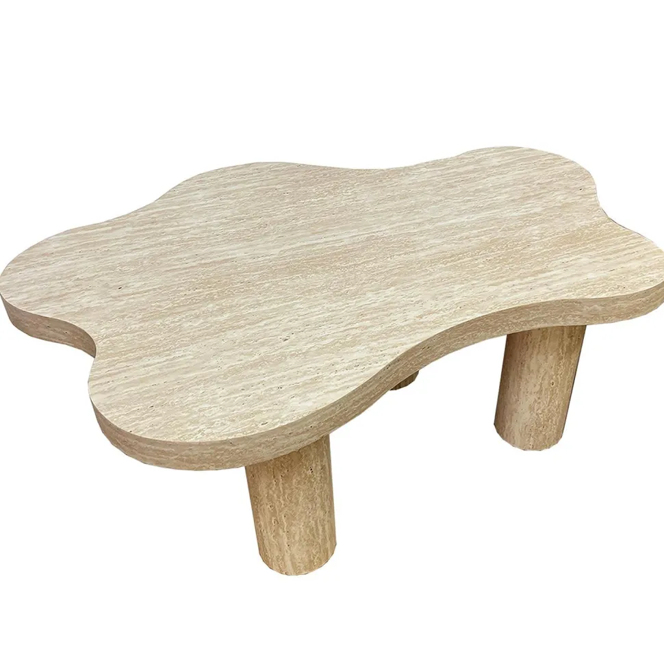 Table basse forme nuage 69x100cm Lagoon Effet Travertin Beige