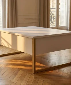 Table basse moderne Valmain 60x90cm Blanc et Métal Or