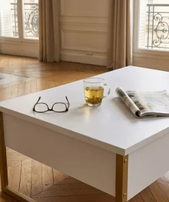Table basse moderne Valmain 60x90cm Blanc et Métal Or