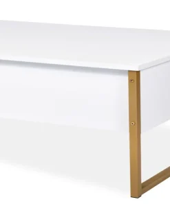 Table basse moderne Valmain 60x90cm Blanc et Métal Or