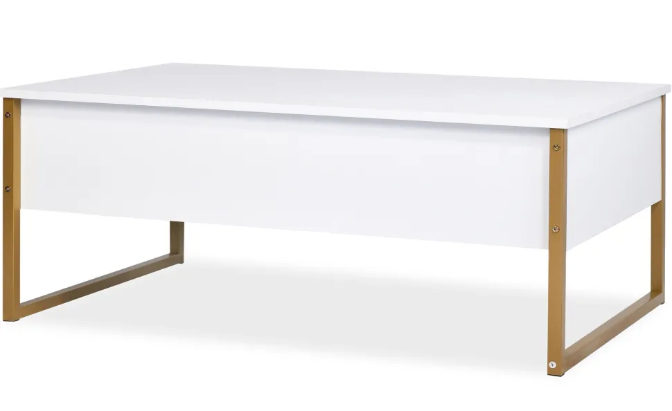 Table basse moderne Valmain 60x90cm Blanc et Métal Or