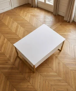 Table basse moderne Valmain 60x90cm Blanc et Métal Or