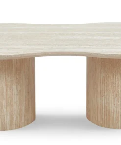 Table basse moderne 70x130cm avec pieds style colonnes Gwendoline Effet travertin Beige
