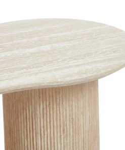 Table basse moderne 70x130cm avec pieds style colonnes Gwendoline Effet travertin Beige
