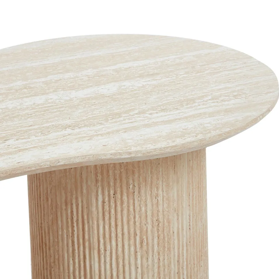 Table basse moderne 70x130cm avec pieds style colonnes Gwendoline Effet travertin Beige