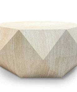 Table basse octogonale L95cm Mercury effet Travertin Beige