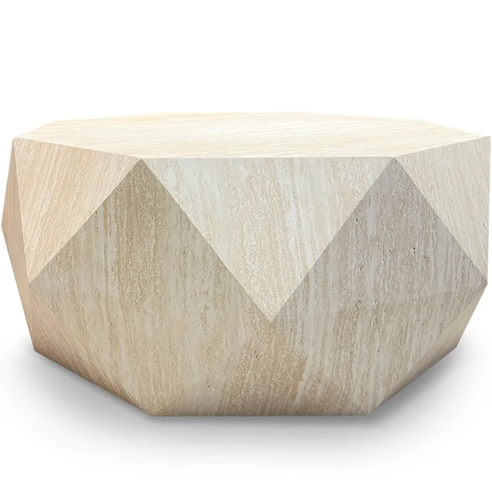 Table basse octogonale L95cm Mercury effet Travertin Beige