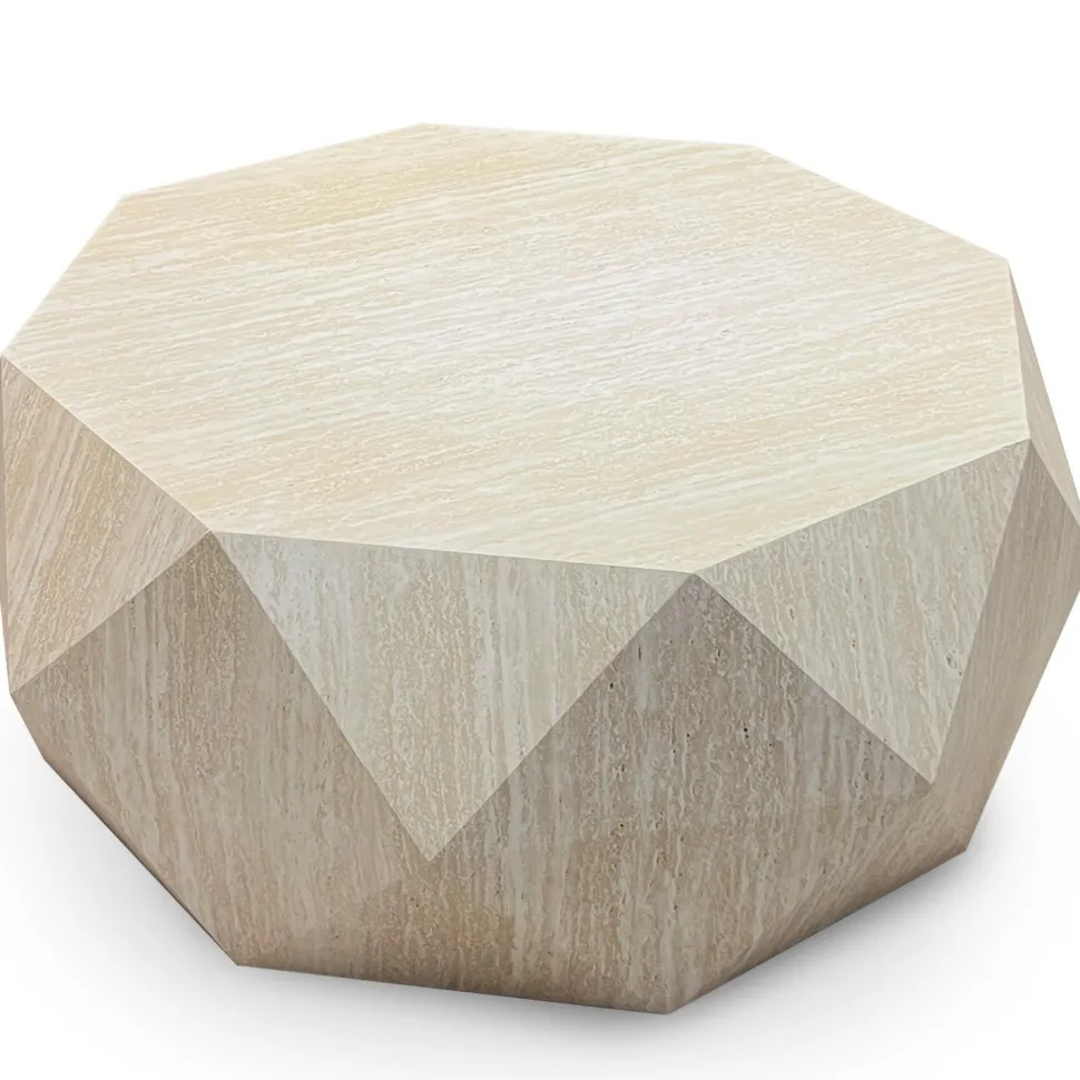 Table basse octogonale L95cm Mercury effet Travertin Beige