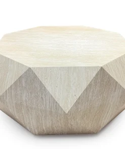Table basse octogonale L95cm Mercury effet Travertin Beige