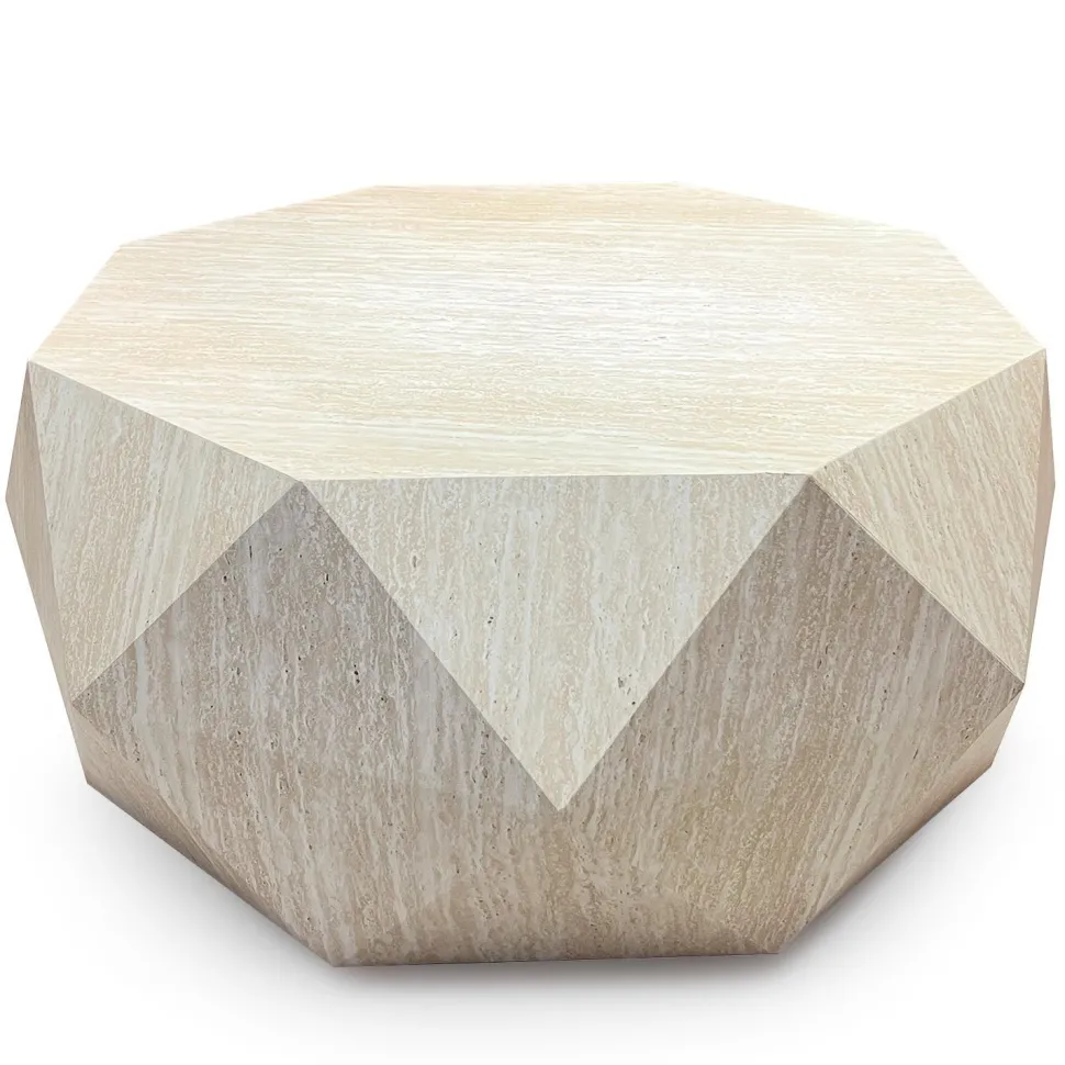Table basse octogonale L95cm Mercury effet Travertin Beige