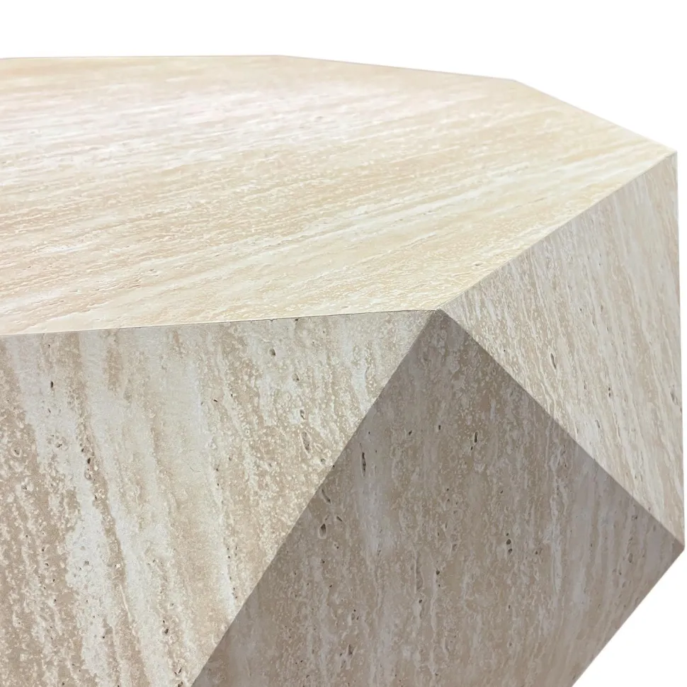 Table basse octogonale L95cm Mercury effet Travertin Beige