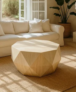 Table basse octogonale L95cm Mercury effet Travertin Beige