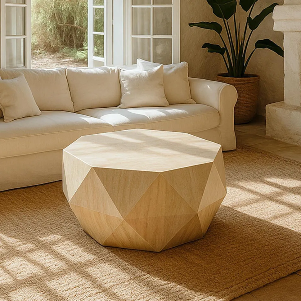 Table basse octogonale L95cm Mercury effet Travertin Beige