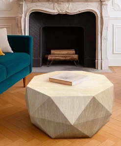 Table basse octogonale L95cm Mercury effet Travertin Beige
