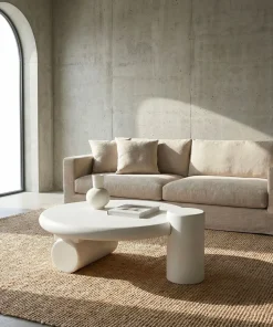 Table basse ronde asymétrique 100cm Yang Crème