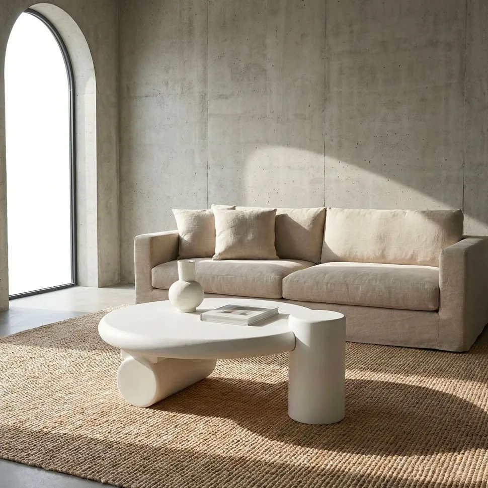 Table basse ronde asymétrique 100cm Yang Crème