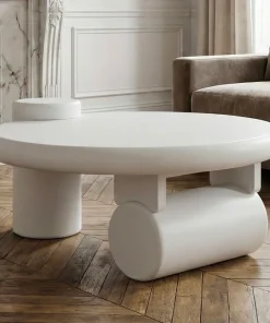 Table basse ronde asymétrique 100cm Yang Crème