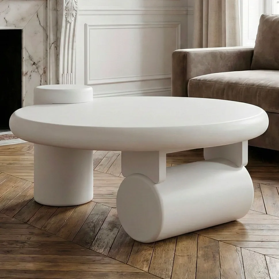 Table basse ronde asymétrique 100cm Yang Crème