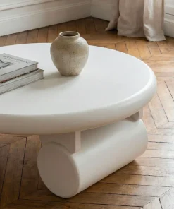 Table basse ronde asymétrique 100cm Yang Crème