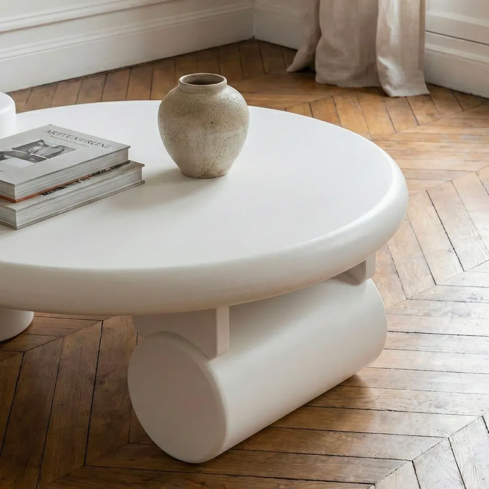 Table basse ronde asymétrique 100cm Yang Crème