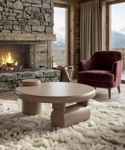 Table basse ronde asymétrique 100cm Yang Taupe