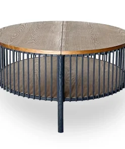Table basse ronde avec rangement L84cm Curcuma Bois et Métal mareté Noir
