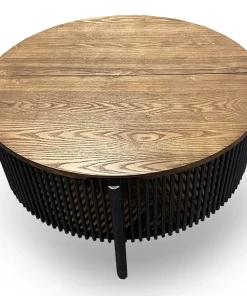 Table basse ronde avec rangement L84cm Curcuma Bois et Métal mareté Noir