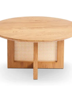 Table basse ronde D80cm Bohemia Chêne clair et Rotin