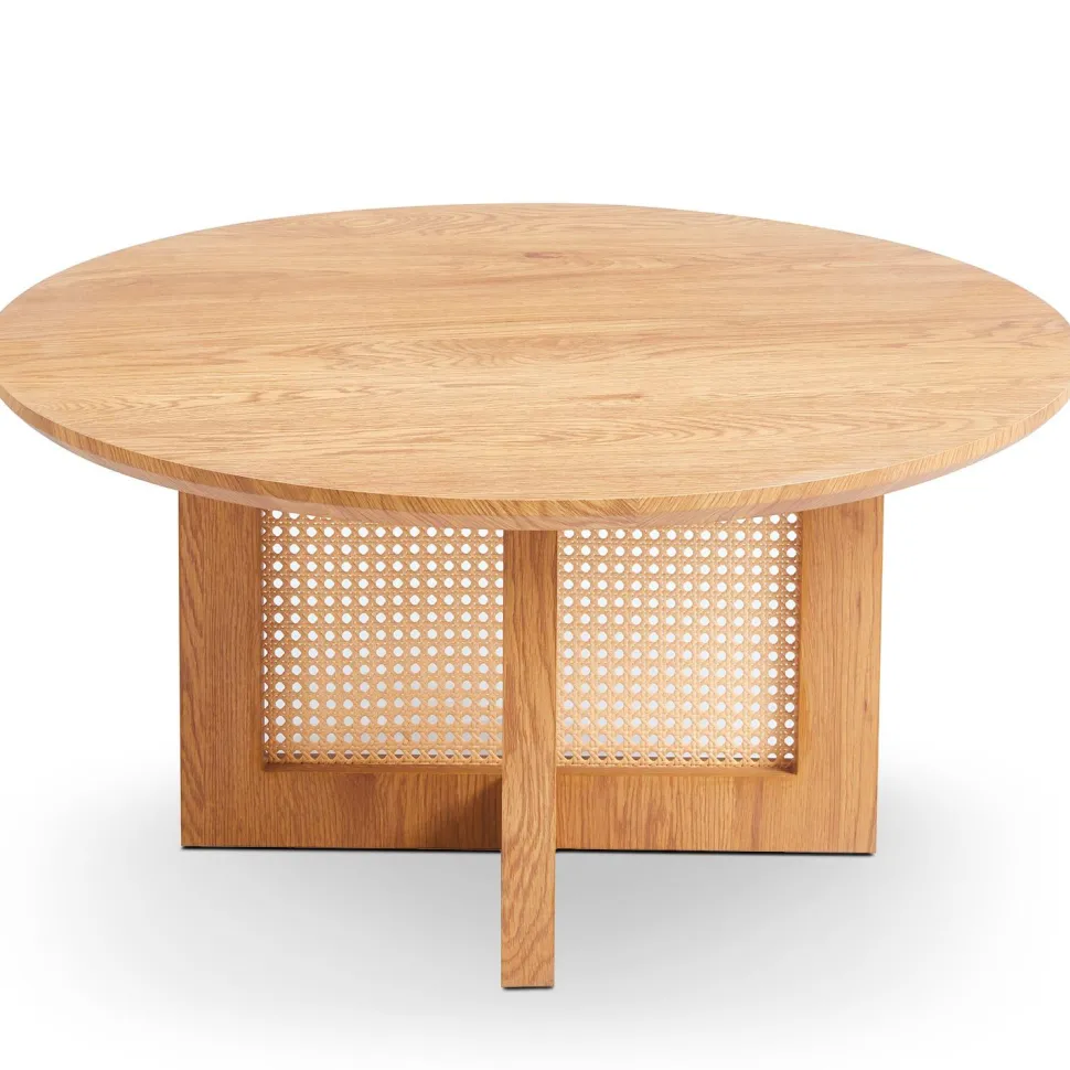 Table basse ronde D80cm Bohemia Chêne clair et Rotin