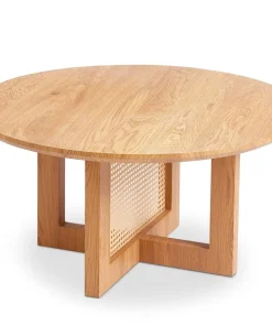 Table basse ronde D80cm Bohemia Chêne clair et Rotin