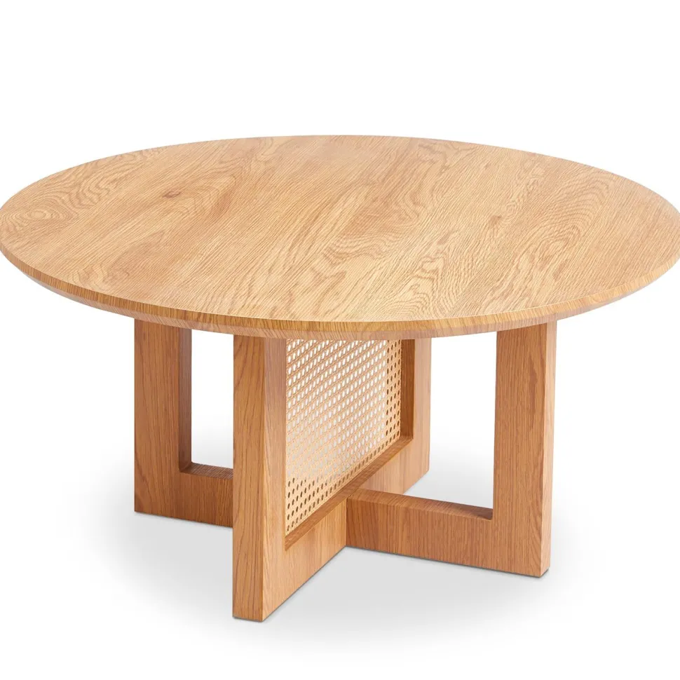 Table basse ronde D80cm Bohemia Chêne clair et Rotin