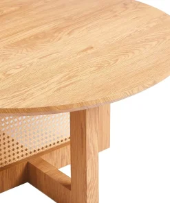 Table basse ronde D80cm Bohemia Chêne clair et Rotin