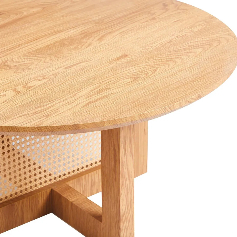 Table basse ronde D80cm Bohemia Chêne clair et Rotin