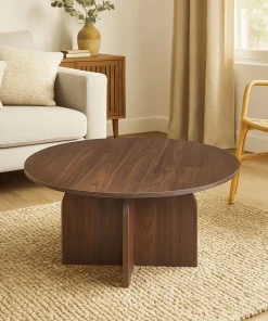 Table basse ronde élégante 80cm Calyptus Bois foncé