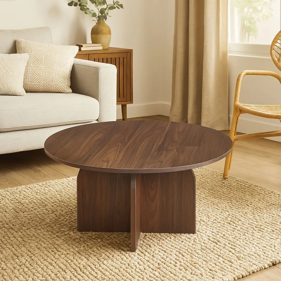 Table basse ronde élégante 80cm Calyptus Bois foncé