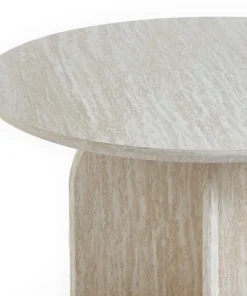 Table basse ronde élégante 80cm Calyptus Effet travertin Beige