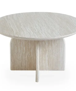 Table basse ronde élégante 80cm Calyptus Effet travertin Beige