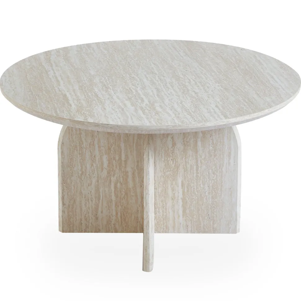 Table basse ronde élégante 80cm Calyptus Effet travertin Beige