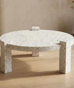 Table basse ronde moderne Titouan D84cm Effet Terrazzo