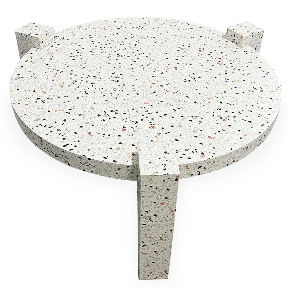 Table basse ronde moderne Titouan D84cm Effet Terrazzo