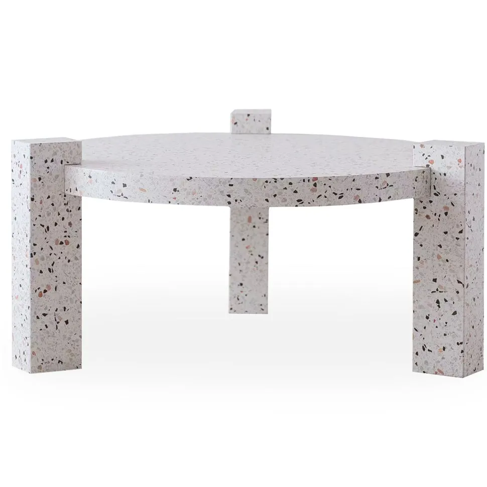 Table basse ronde moderne Titouan D84cm Effet Terrazzo
