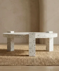 Table basse ronde moderne Titouan D84cm Effet Terrazzo
