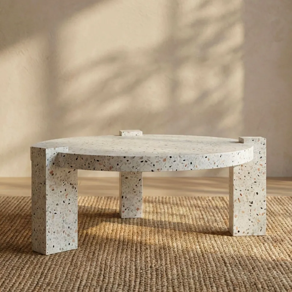 Table basse ronde moderne Titouan D84cm Effet Terrazzo