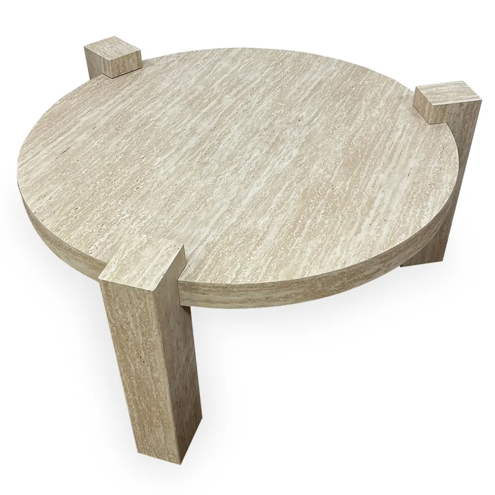 Table basse ronde moderne Titouan D84cm Effet Travertin Beige