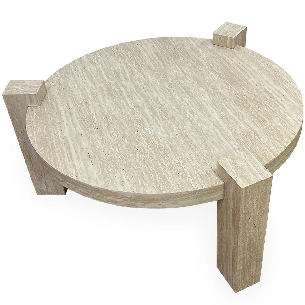 Table basse ronde moderne Titouan D84cm Effet Travertin Beige
