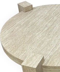 Table basse ronde moderne Titouan D84cm Effet Travertin Beige