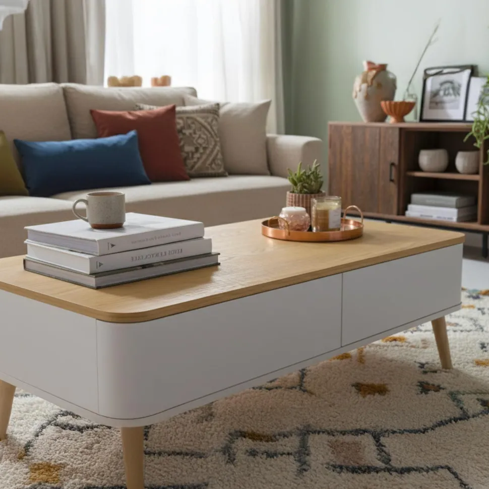 Table basse scandinave Bergen Blanc et Bois