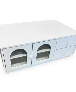 Table basse 60x100cm avec portes et tiroirs style naturel chic Volos Blanc texturé