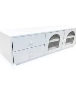 Table basse 60x100cm avec portes et tiroirs style naturel chic Volos Blanc texturé