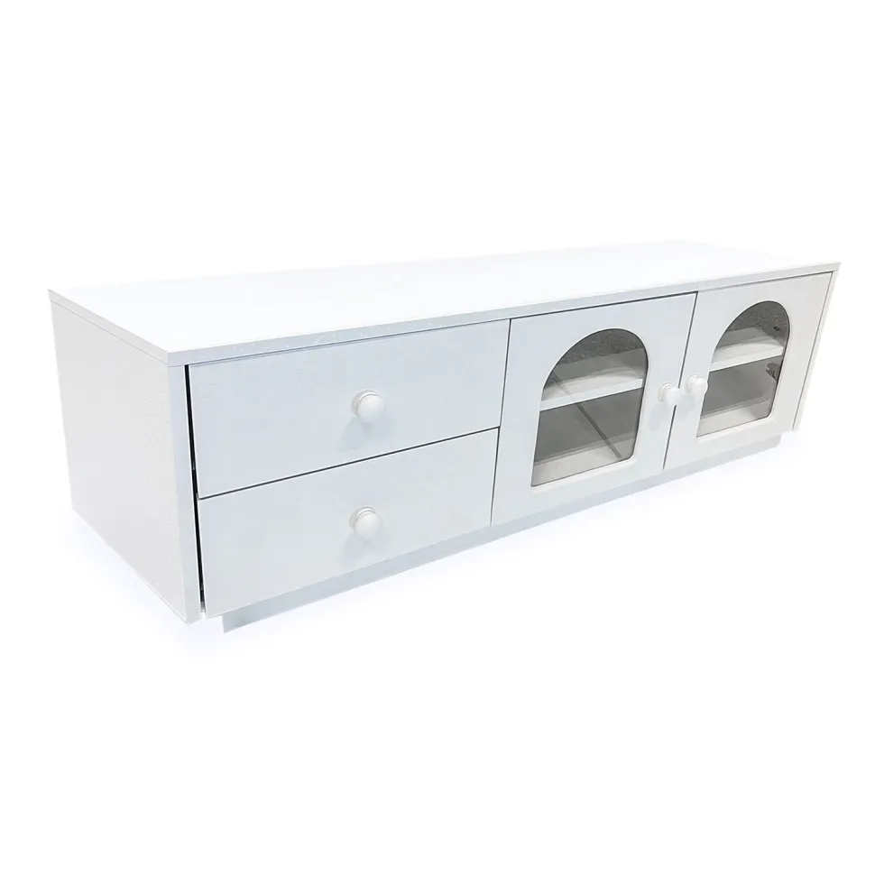 Table basse 60x100cm avec portes et tiroirs style naturel chic Volos Blanc texturé